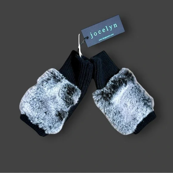 Jocelyn Women’s Black & White Fur Knit Fingerless Gloves Sz OS - Picture 8 of 13